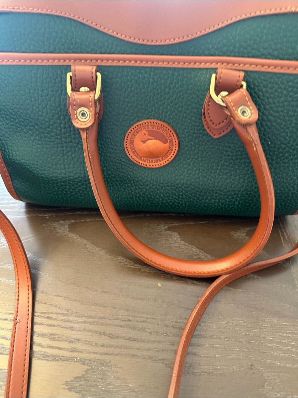 Dooney & Bourke Green Pebbled Leather Crossbody with Brown Trim - Picture 2 of 6